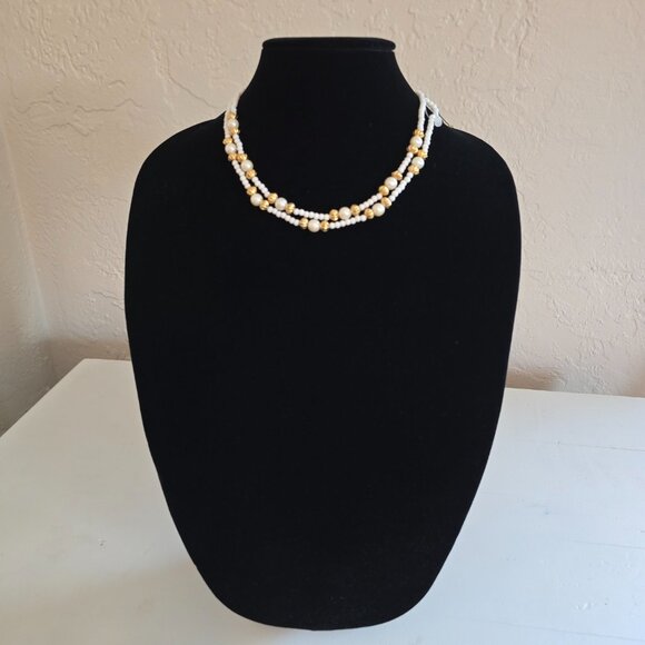 Vintage Faux Pearl,White, Gold Bead Choker Necklace Monet 15"- 18" - Picture 12 of 13